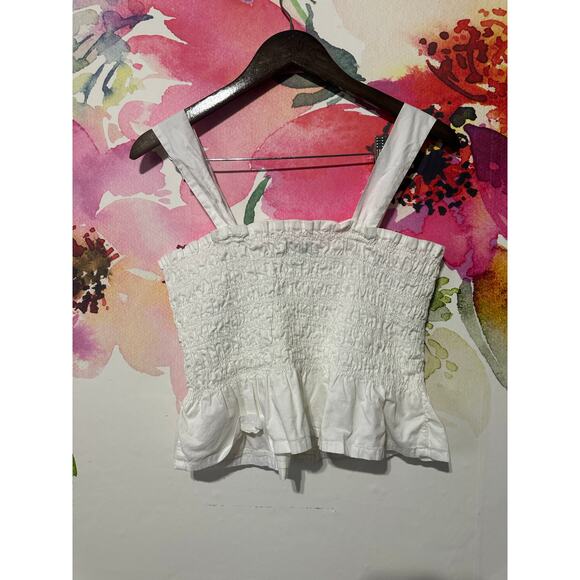 Free Assembly Womens Size S Smocked Tank Top Snow White Strapped Sleeves crop - Picture 3 of 4